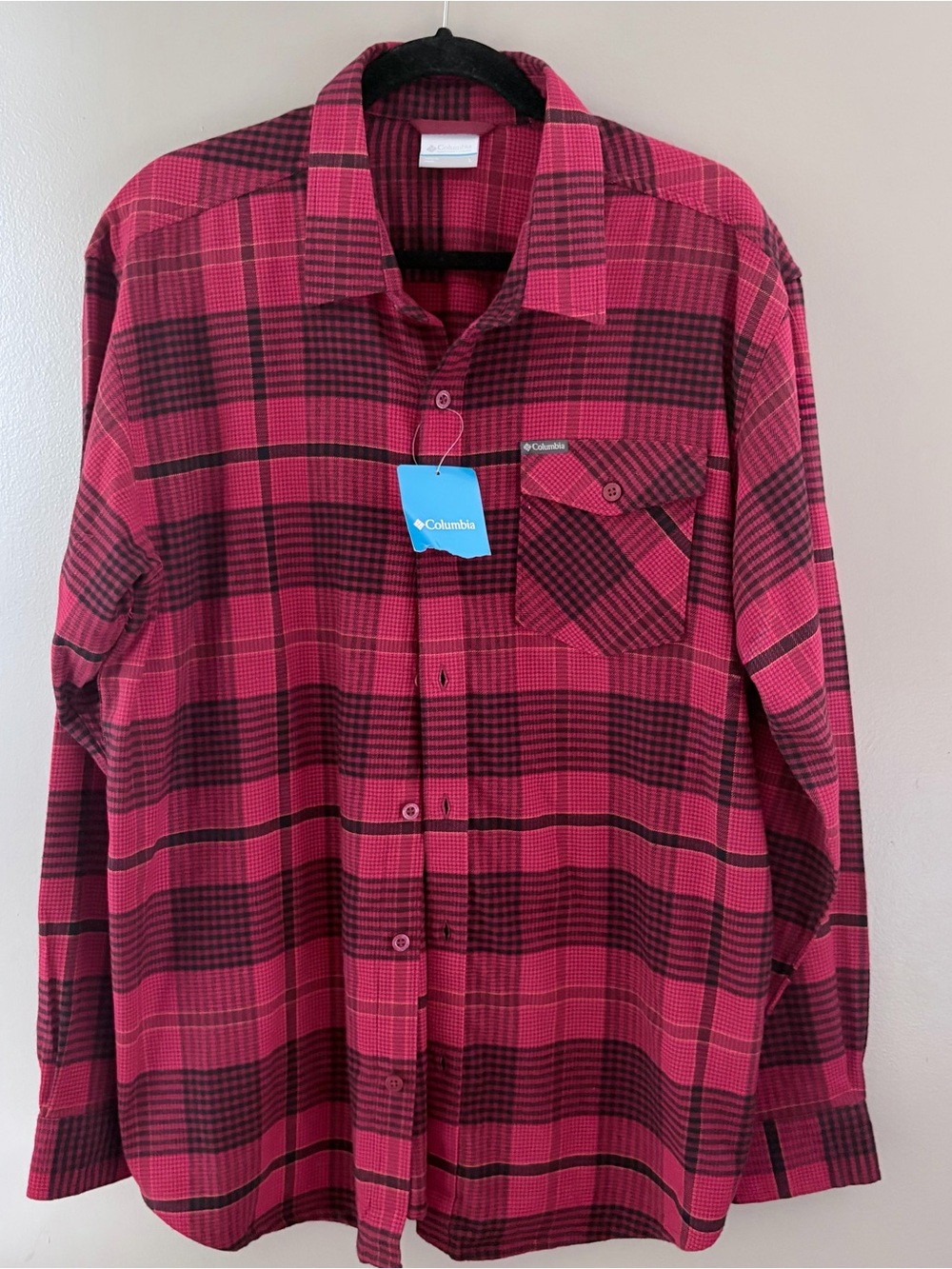 Columbia Juniper Dunes Flannel Shirt Men Large NWT Pink Plaid Button Down